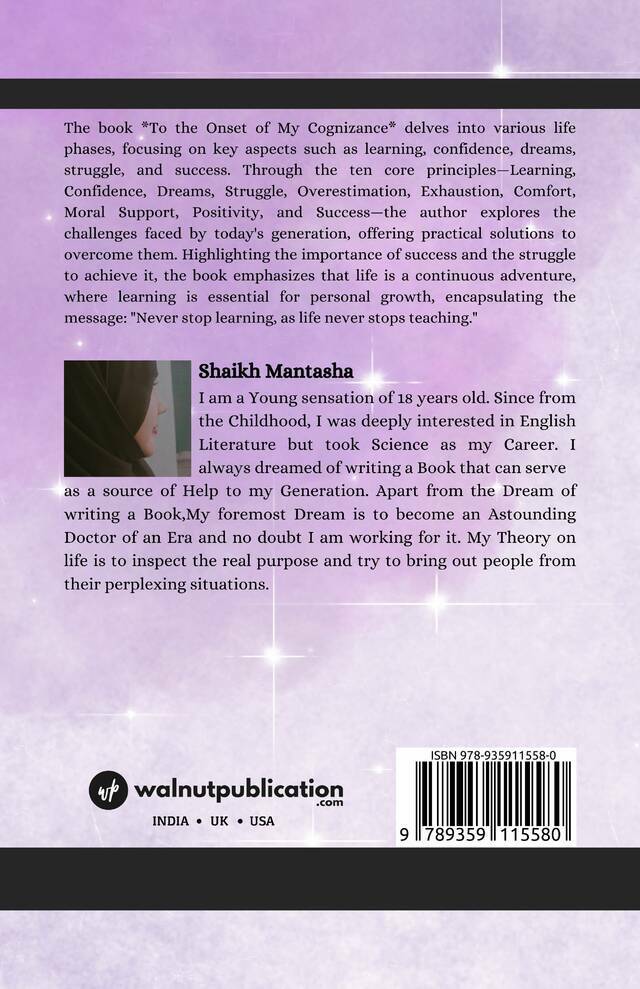 To the Onset of My Cognizance back cover view