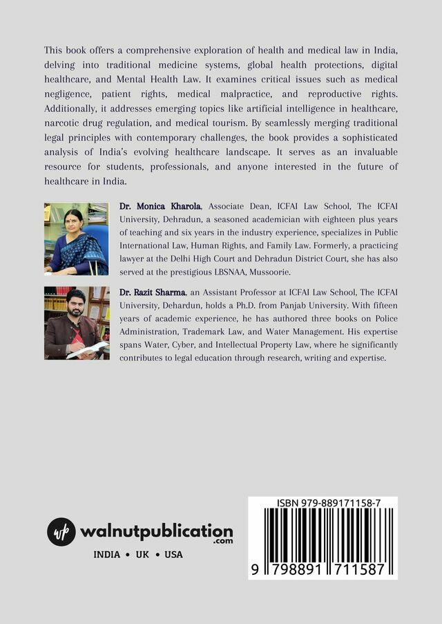 Health and Medical Law in India back cover view