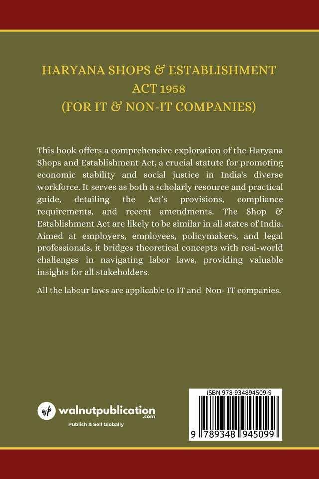 Haryana Shops & Establishment Act 1958 (For IT & Non-IT Companies) back cover view