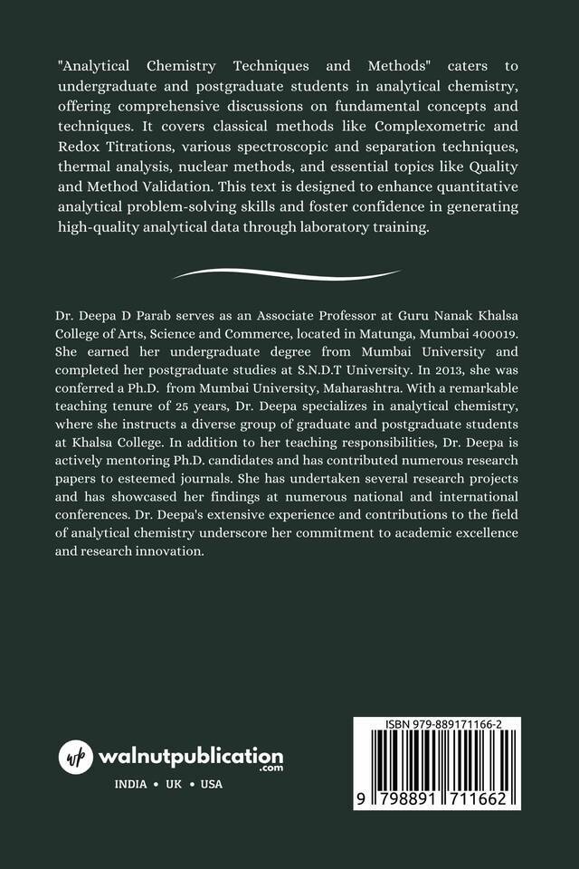 Analytical Chemistry: Techniques and Methods back cover view