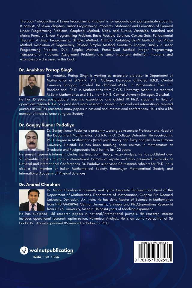 Introduction of Linear Programming Problems back cover view