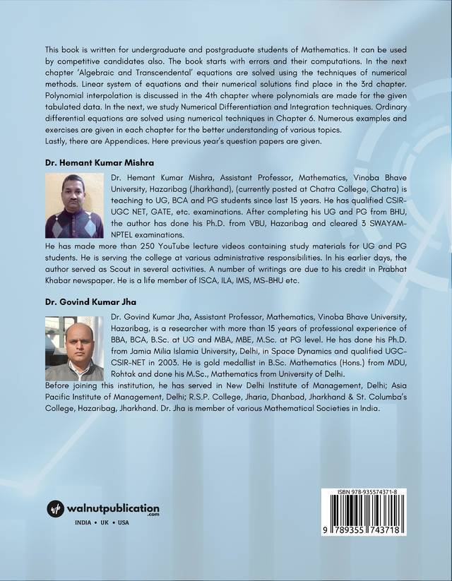 An Introduction to the Numerical Methods and Techniques back cover view