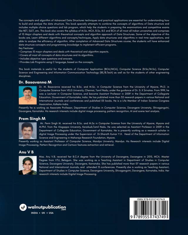 Concepts and Algorithms of Advanced Data Structures back cover view