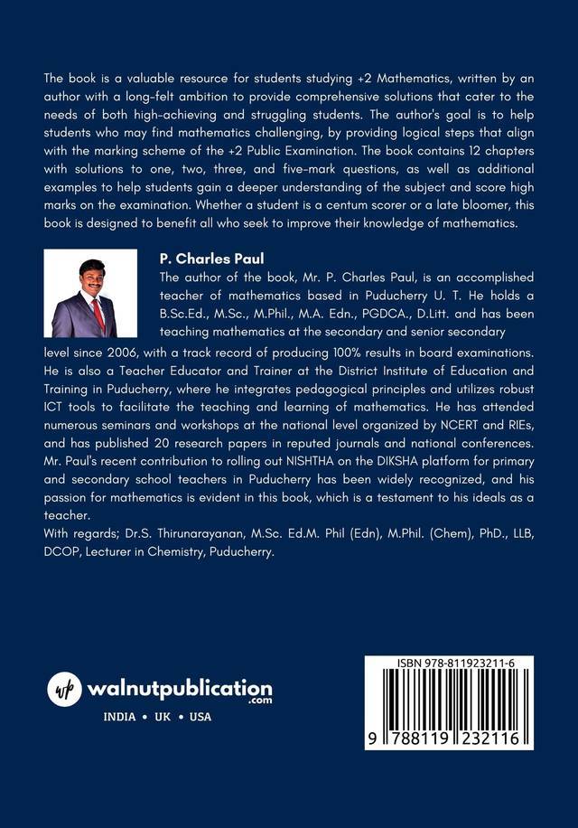 Exemplar +2 Mathematics Chapter Wise, Question Wise Solutions & Sample Papers back cover view