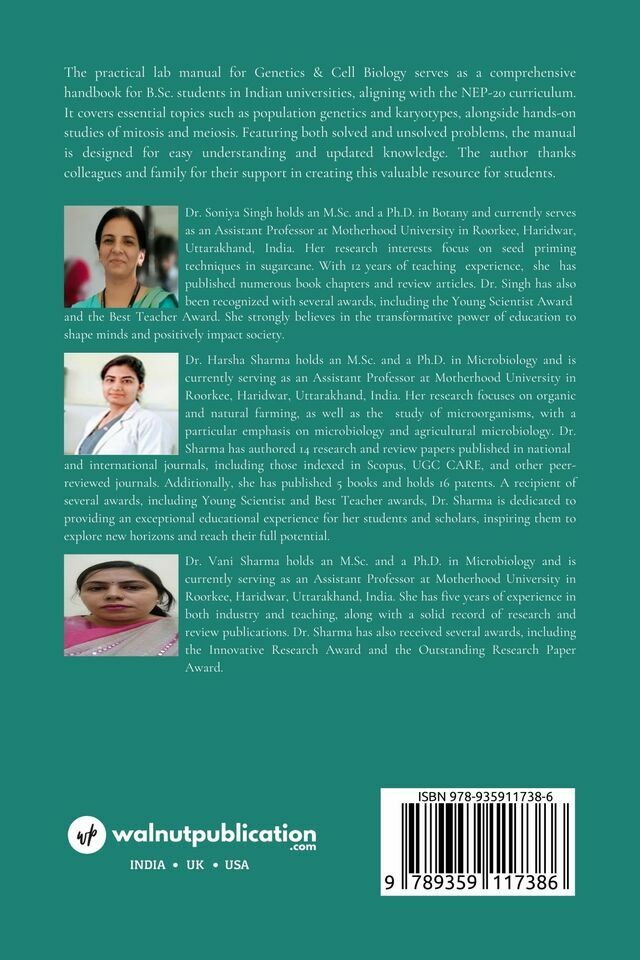 A Practical Hand Book of Genetics and Cell Biology back cover view