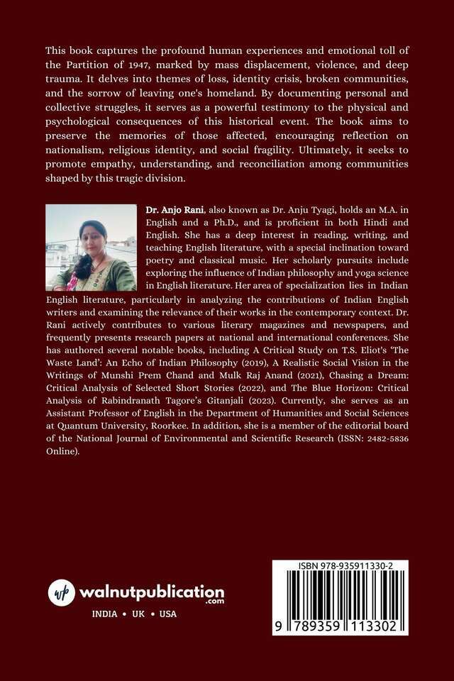 Pangs of Partition: A Revisit Through the Lenses of Literature back cover view