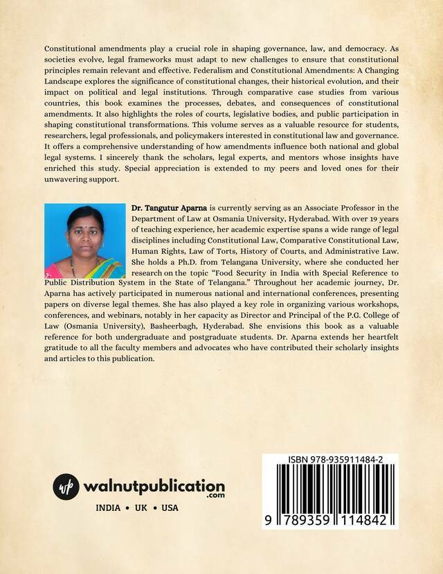 Federalism and Constitutional Amendments: A Changing Landscape back cover view