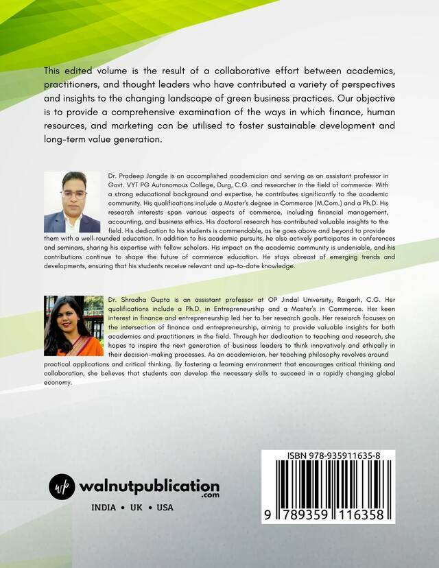 Green Business Paradigms: Finance, Human Resources, and Marketing for Sustainability back cover view