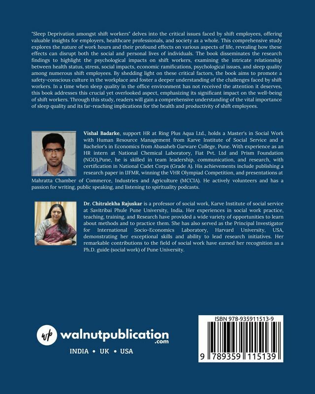 Sleep Deprivation Amongst Shift Workers : A Study of Psychological Perspective back cover view