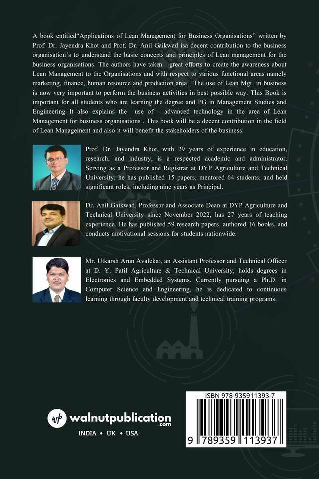 Applications of Lean Management for Business Organisations back cover view