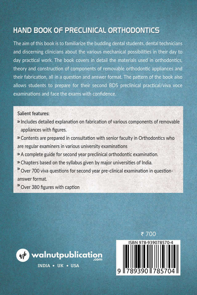 Hand Book of Preclinical Orthodontics back cover view