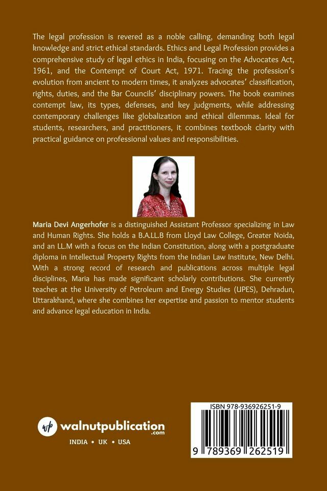 Ethics and the Legal profession (Advocates Act and Contempt of Court Act) back cover view