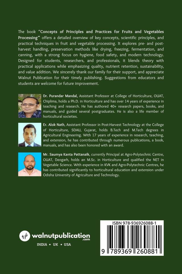 Concepts of Principles and Practices for Fruits and Vegetables Processing back cover view