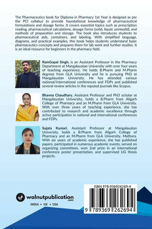 A Textbook of Pharmaceutics: D.Pharm First Year Syllabus (As per PCI) back cover view