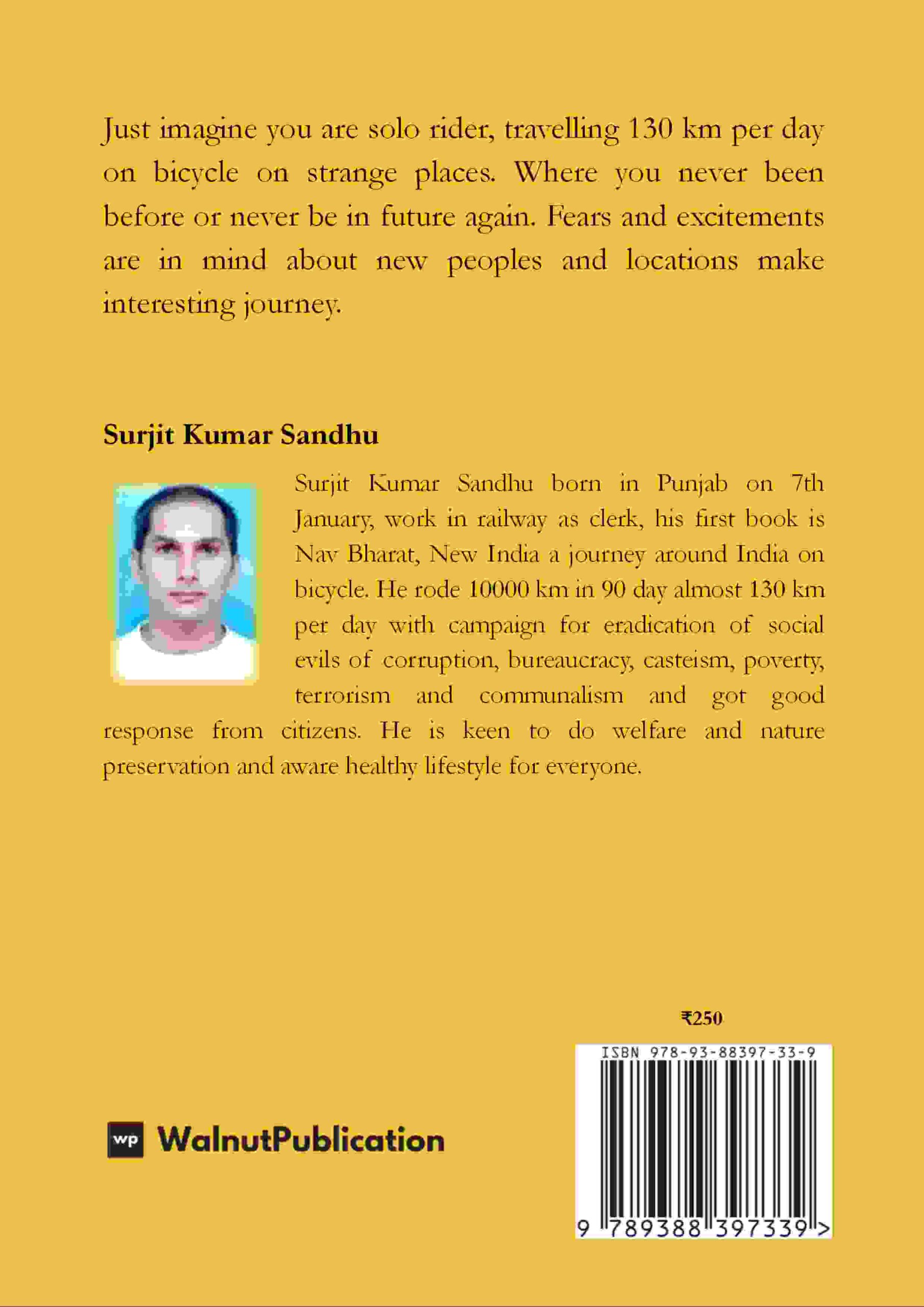 Navbharat: Journey around India on bicycle back cover view