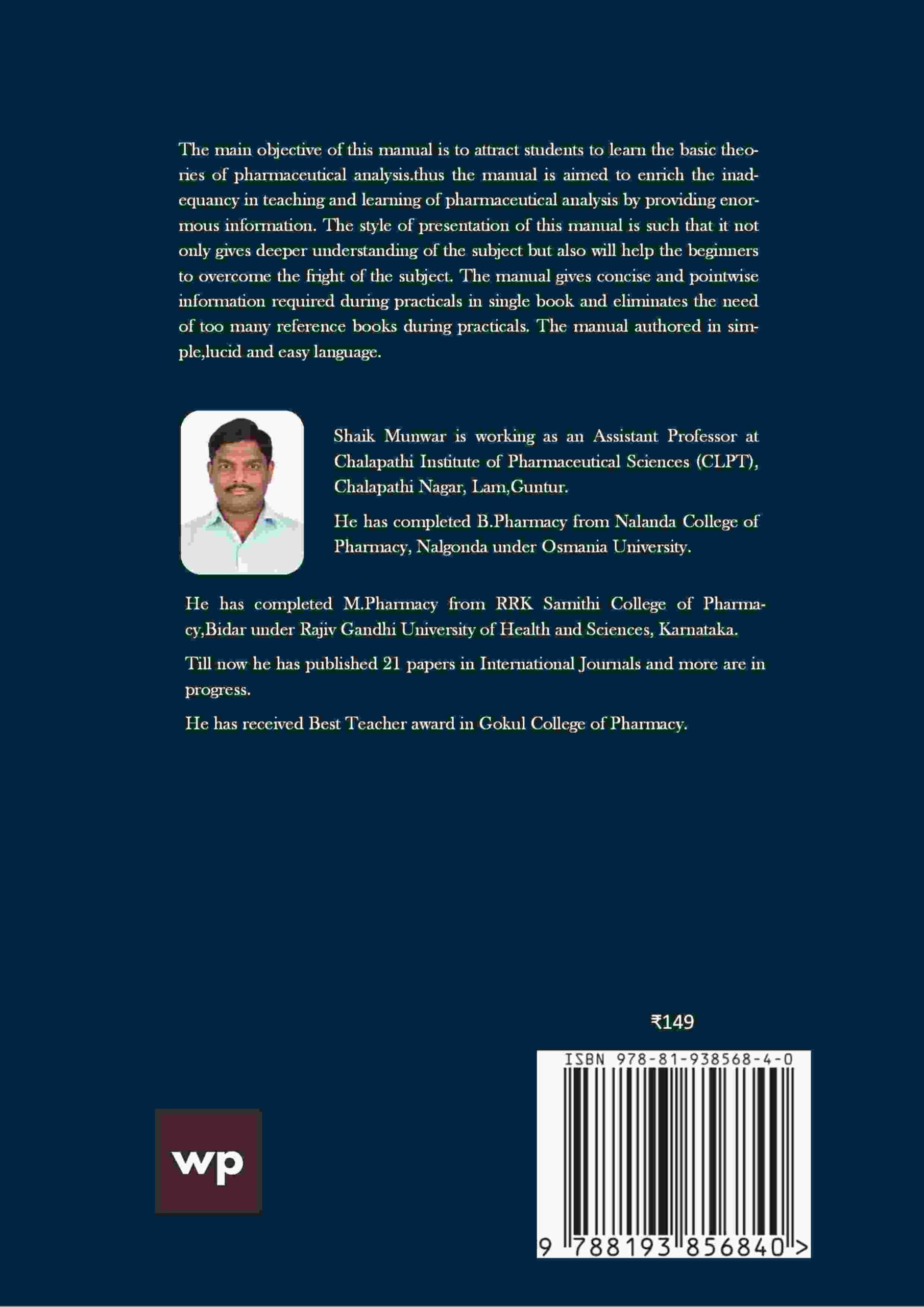 Comprehensive Practical Manual of Pharmaceutical Analysis back cover view