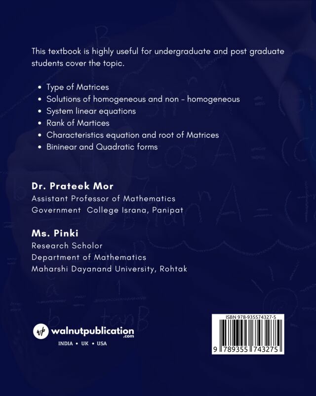 A Textbook for Basics of Algebra back cover view