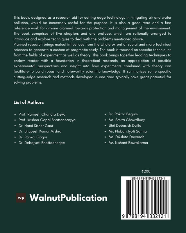 Air and Water Quality Assessment, Contamination and our Surroundings: Specific Analysis and Applications back cover view