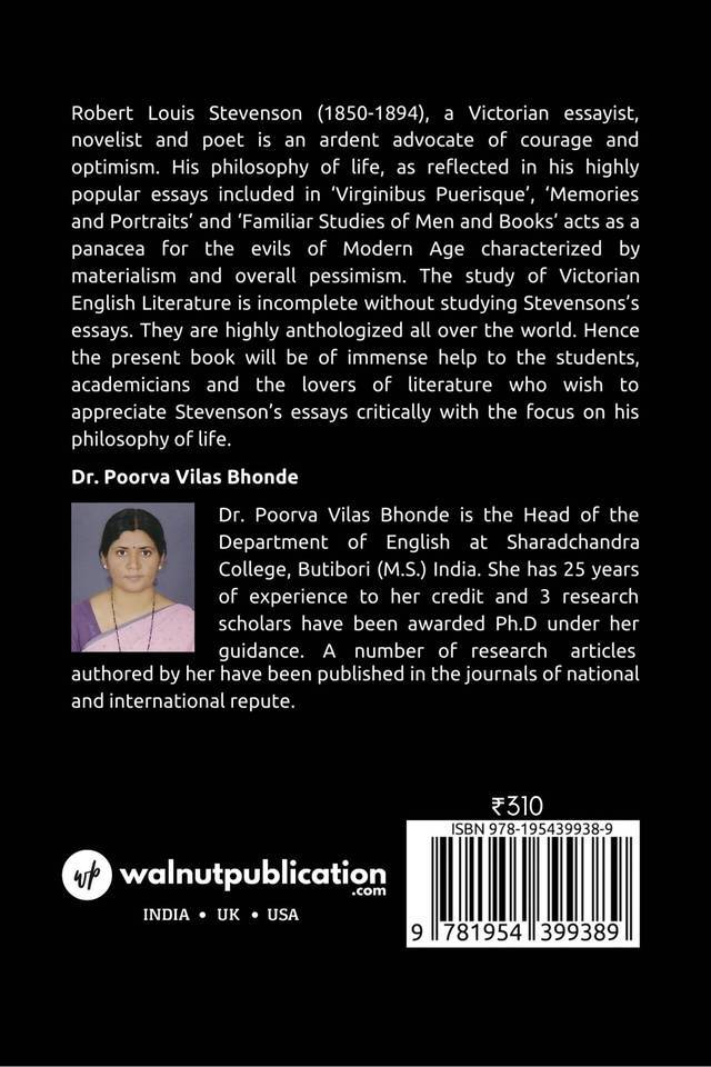 The Philosophy of life and the Contemporary Relevance of R.L. Stevensons essays back cover view
