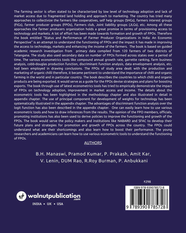 Status and Performance of Farmer Producer Organizations in India: An Economic Perspective back cover view