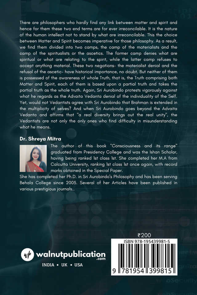 Consciousness and its Range - SRI Aurobindo back cover view