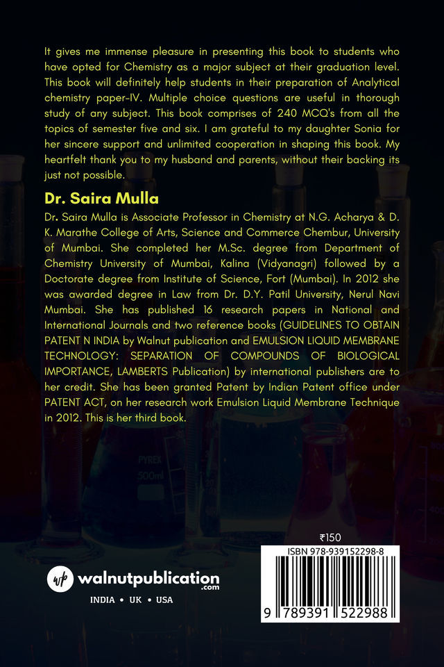 Analytical Chemistry, Multiple Choice Question and Answers (MCQS) Test Paper with Answer key for Graduate Level back cover view
