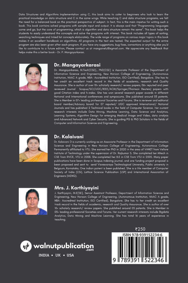 Data Structures and Algorithms Implementation Using C Language back cover view