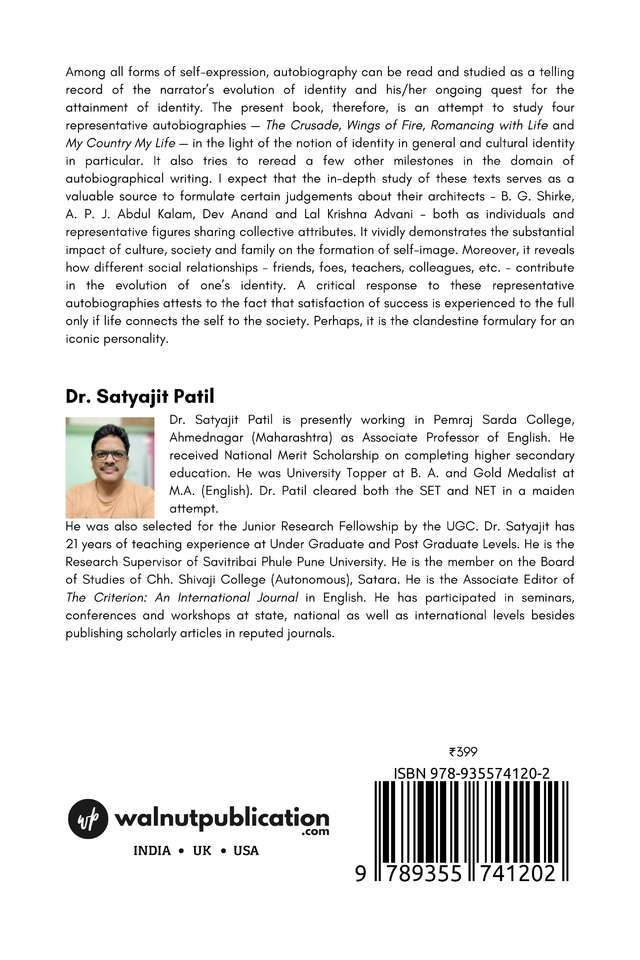 Iconic Identities: A Critical Response to Select Indian Autobiographies in English back cover view