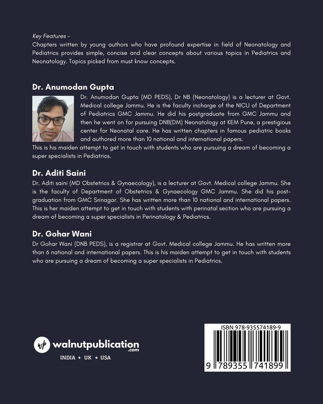 Anumodan & Aditi One Liner for Neonatology & Pediatric Subspecialities back cover view