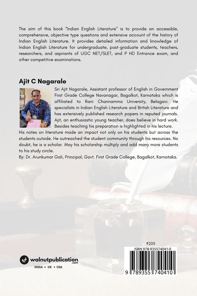 Indian English Literature- for UG/PG Students, Teachers, Research Scholars, NET/SLET, PhD Entrance Exams back cover view