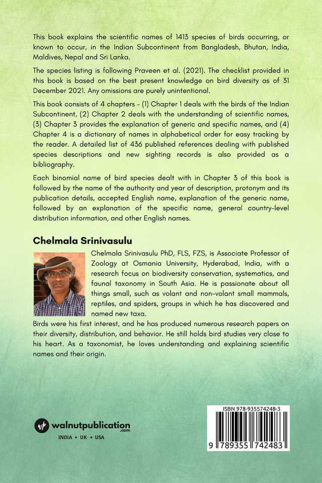 Birds of the Indian Subcontinent & their Scientific Names Explained back cover view