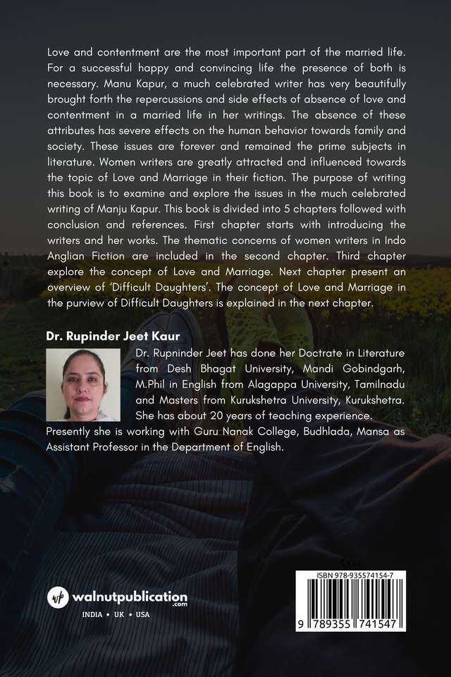 The Concept of Love and Marriage in the Selected Works of Manju Kapur back cover view