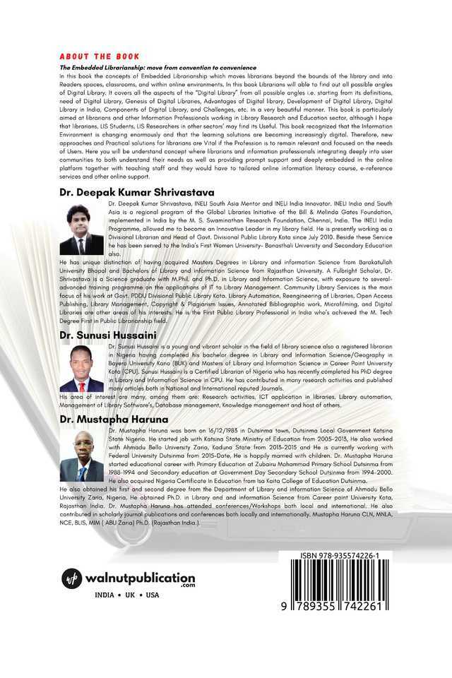 The Embedded Librarianship : Move from Convention to Convenience back cover view