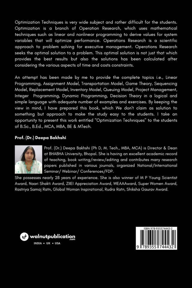Optimization Techniques back cover view