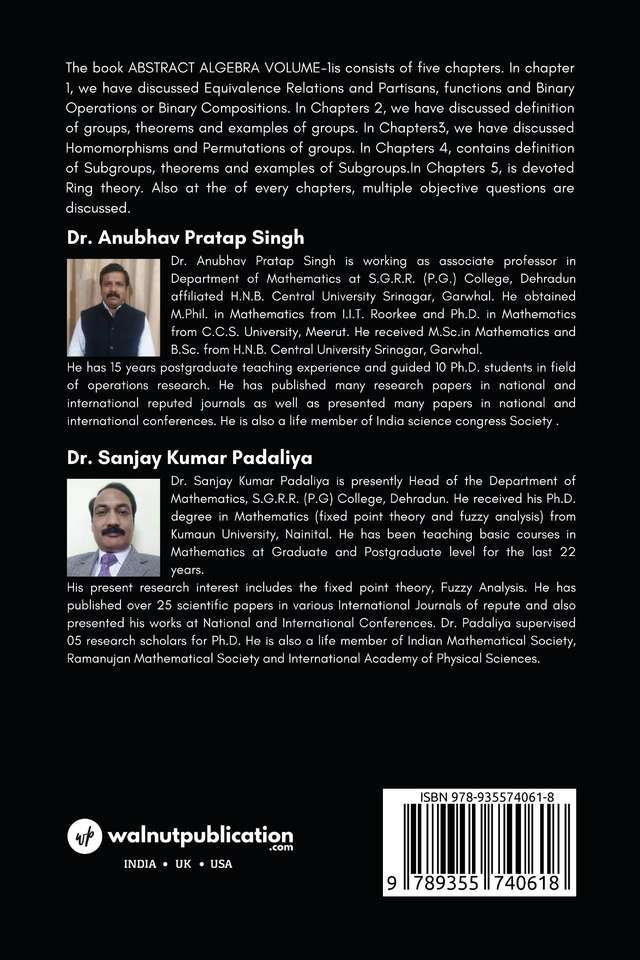 Abstract Algebra - Volume 1 back cover view