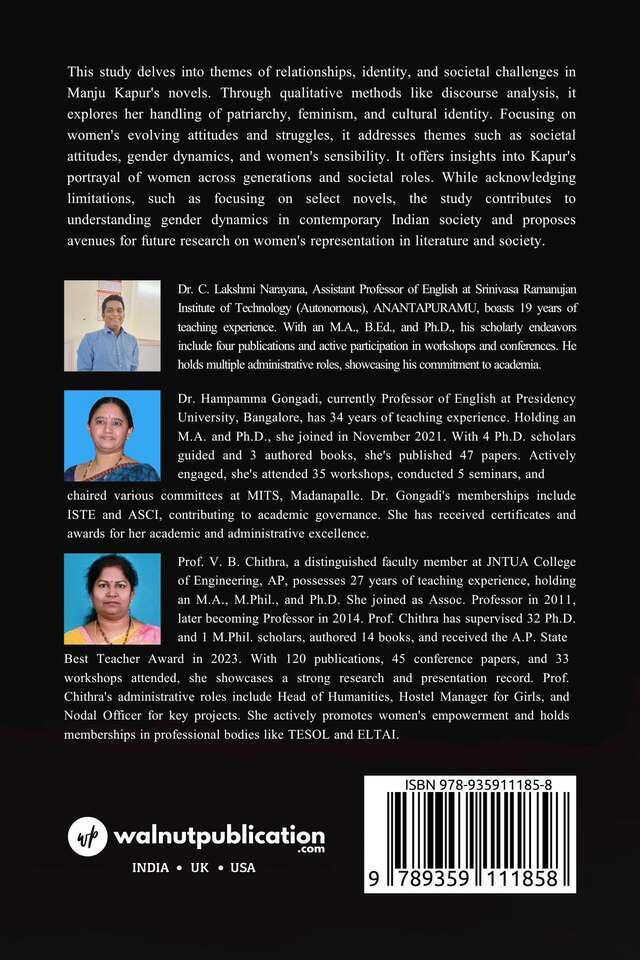 The Inner Struggle: Individuality and Society in Manju Kapur's Novels back cover view